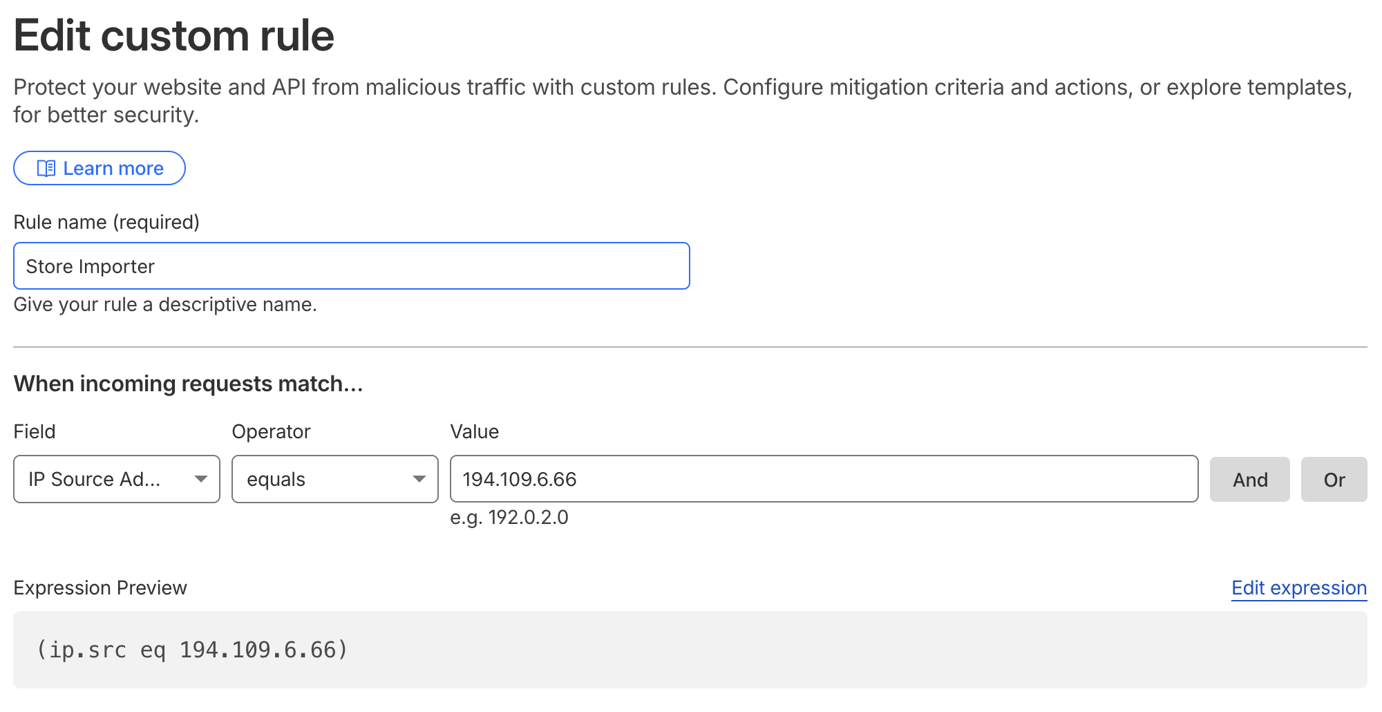 Cloudflare Edit custom rule